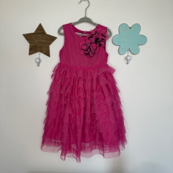Pippa and Julie Tiered Tulle Hot Pink Barbie Dress Girls 4 - Picture 4 of 10